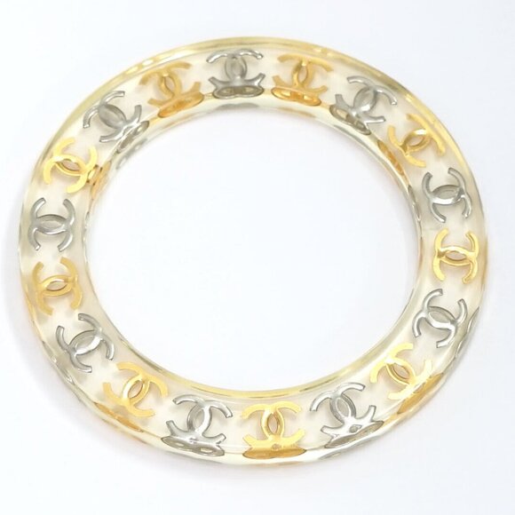 CHANEL CC Logos Clear Lucite Bangle Bracelet 7.8" Gold Tone 97P Auth w/Box #2240 - Picture 12 of 16